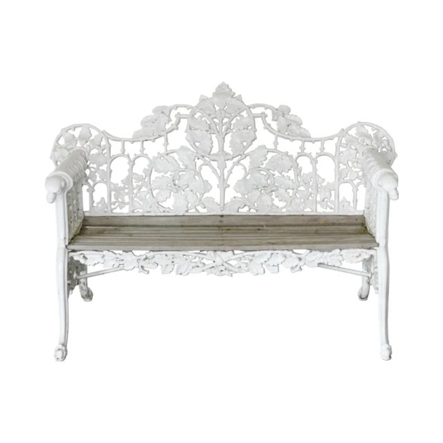 Cast Iron Garden Bench White Outdoor Patio Coalbrookdale Style For Sale - Image 12 of 12