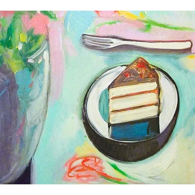 Impressionist 1980s Earl Linderman "Doktor Thrill's Strawberry Chiffon Desert" Original Painting, Framed For Sale - Image 3 of 4