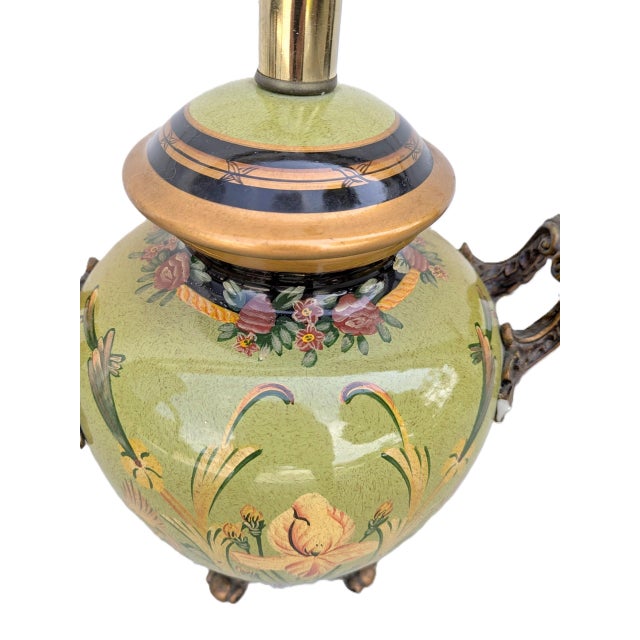 Chinoiserie Vintage Chinoiserie Hand-Painted Floral Urn Table Lamp For Sale - Image 3 of 6