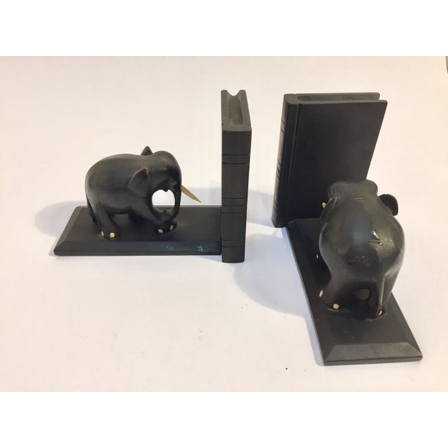 Hand Carved Wooden Elephant Bookends Chairish
