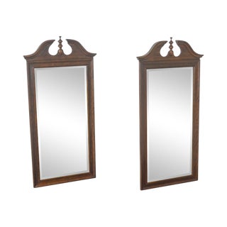 Thomasville Mahogany Collection Pair of Beveled Chippendale Style Mirrors For Sale