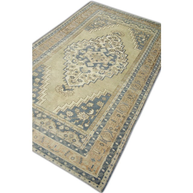 1960s Blue & Brown Handwoven Vintage Turkish Rug 4'8" X 7'9" For Sale - Image 5 of 6