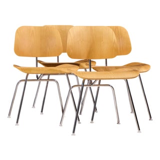 Charles & Ray Eames for Herman Miller DCM Mid Century White Ash Dining Chairs - Set of 4 For Sale