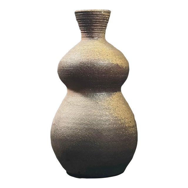 Vintage Japanese Style Modernist Double Gourd Anagama Fired Studio Vase, Signed For Sale