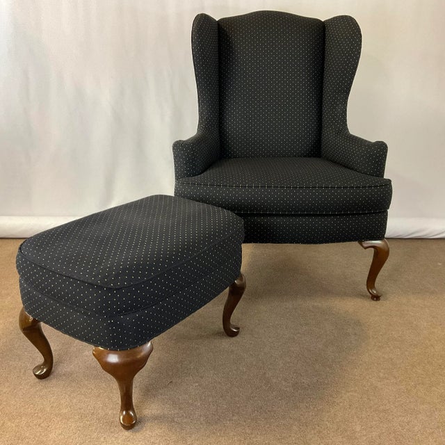 Vintage Traditional Queen Anne Drexel Wing Chair and Ottoman - 2 Piece Set For Sale - Image 12 of 12