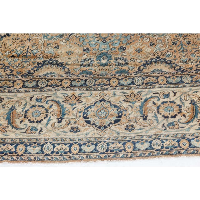 Cream Antique Botanic Persian Kirman Handmade Wool Carpet For Sale - Image 8 of 9