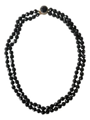 Vintage Jet Glass, Silk and Tied Beaded Necklace