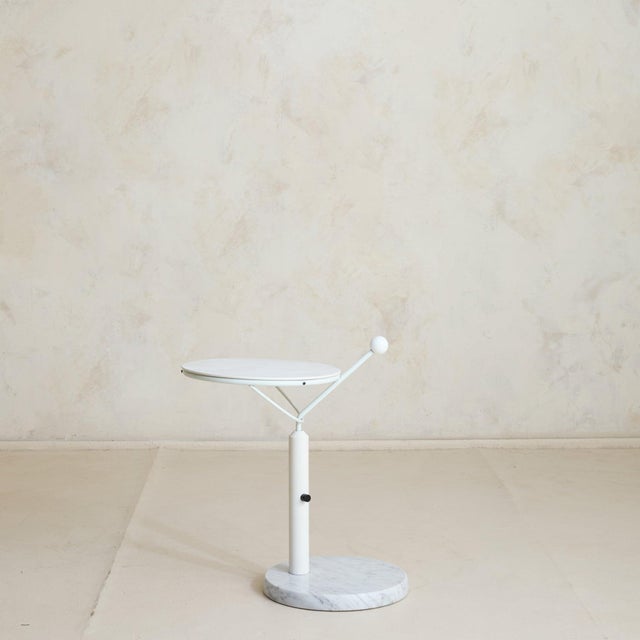 Postmodern Vintage French Postmodern White Metal + Marble Adjustable Side Table For Sale - Image 3 of 11