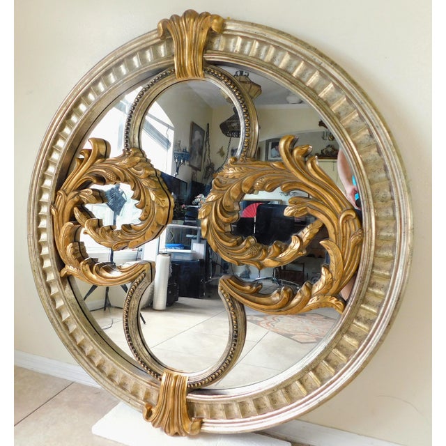Large Scale Vintage Round Gold Sculptural Hanging Wall Mirror For Sale - Image 4 of 13