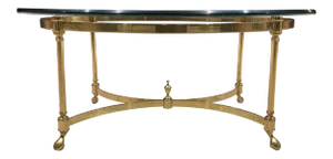 Jansen Style Brass & Glass Coffee Table With Hoof Feet