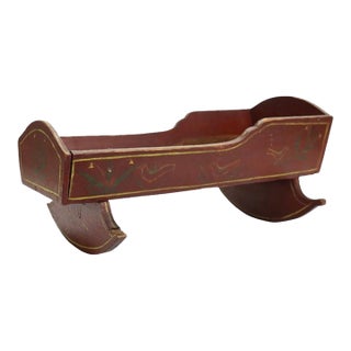 Antique Folk Art Stenciled Doll Cradle C1860 For Sale