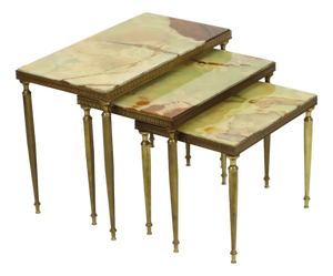 Nesting Tables in Onyx Marble and Copper, France, 1950s, Set of 3