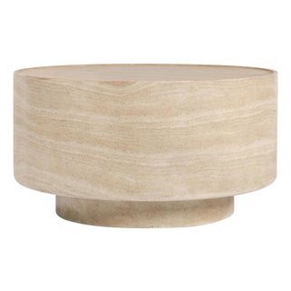 Round Faux Travertine Minimalist Outdoor Coffee Table For Sale