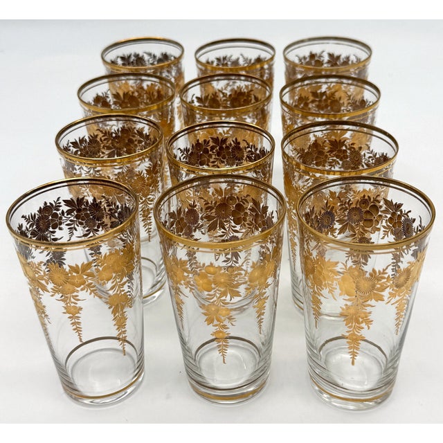 12 Belle Époque Gilt Floral Crystal Tumblers, Suitable for Champagne / Wine For Sale - Image 16 of 18
