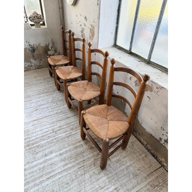 Oak and Straw Chairs by Dudouyt, 1940s, Set of 4 For Sale - Image 15 of 18