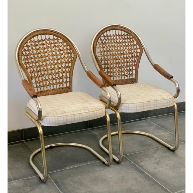 Contemporary 1970s Cantilever Chrome & Caned Arm Chairs - APair For Sale - Image 3 of 7