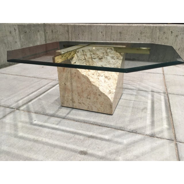 Postmodern Maitland-Smith Style Brass & Glass Coffee Table in Tessellated Stone For Sale - Image 10 of 13