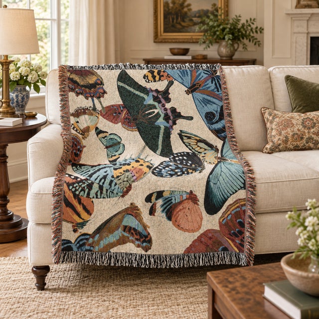 Colorful Butterfly Woven Throw Blanket – 60 × 50 For Sale - Image 4 of 5