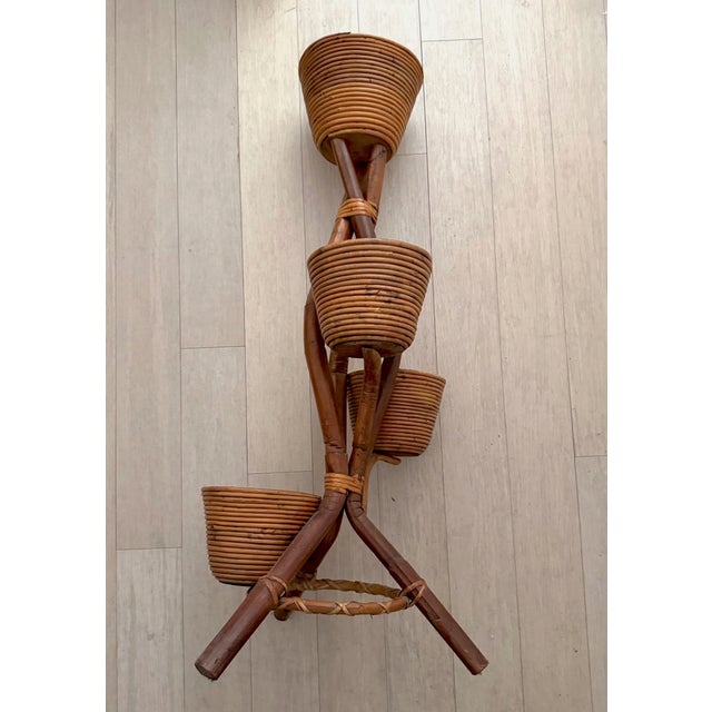 Circa 1965 Italian Bamboo and Rattan Plant Stand For Sale In New York - Image 6 of 16