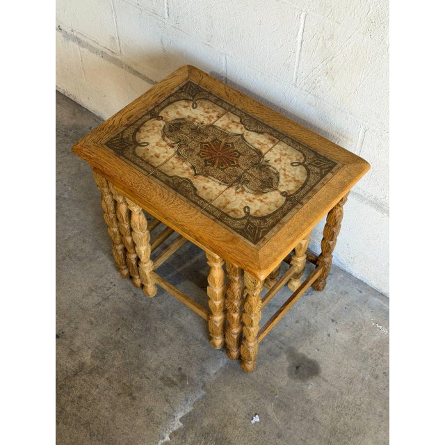 Oak Tile Top Nesting Tables Set of 3 Danish Mid-Century Modern Side Tables 1970s For Sale - Image 4 of 9