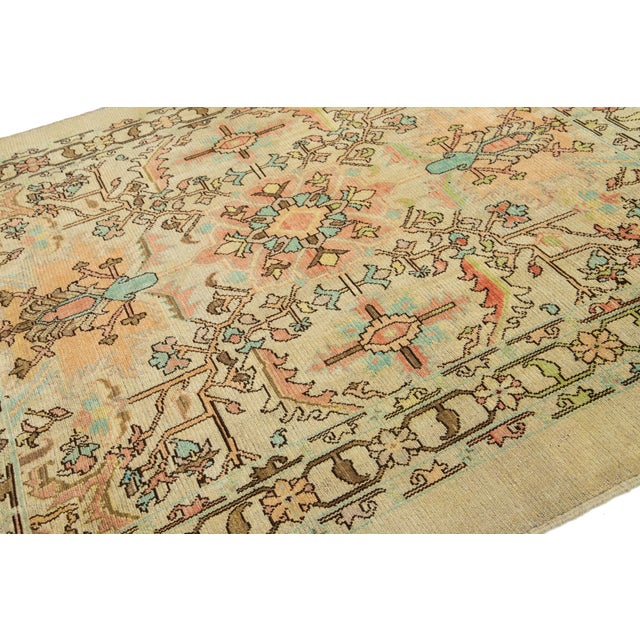 2010s Contemporary Revival Wool Rug Handmade in Tan With Allover Floral Pattern For Sale - Image 5 of 11