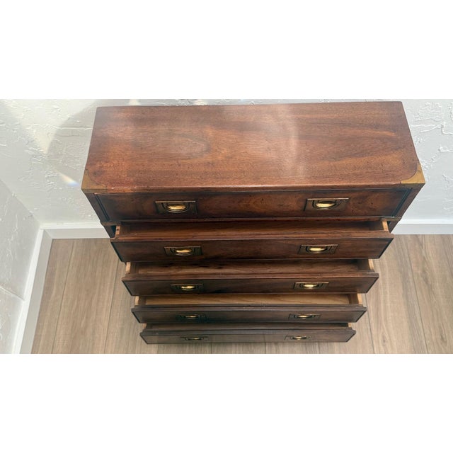 Brown Heritage Campaign Style Small Chest of Drawers — Circa 1970s For Sale - Image 8 of 17