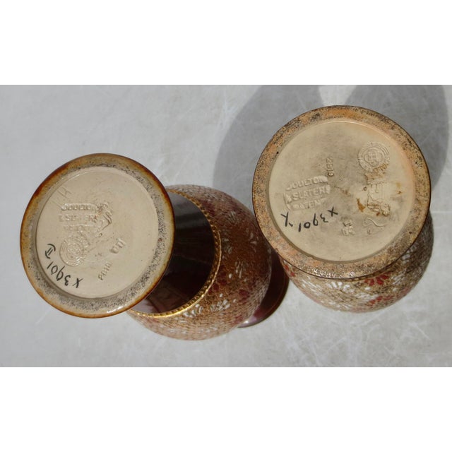 Burnt Umber Antique Victorian Royal Doulton Vases Circa 1880, Set of 2 For Sale - Image 8 of 8