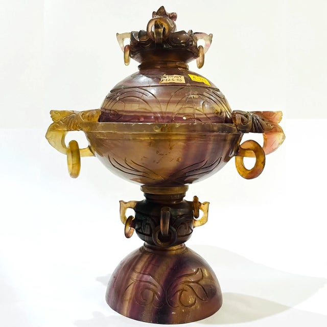 Late 19th Century Antique Qing Dynasty Chinese Hand-Carved Amethyst Censer For Sale - Image 5 of 12