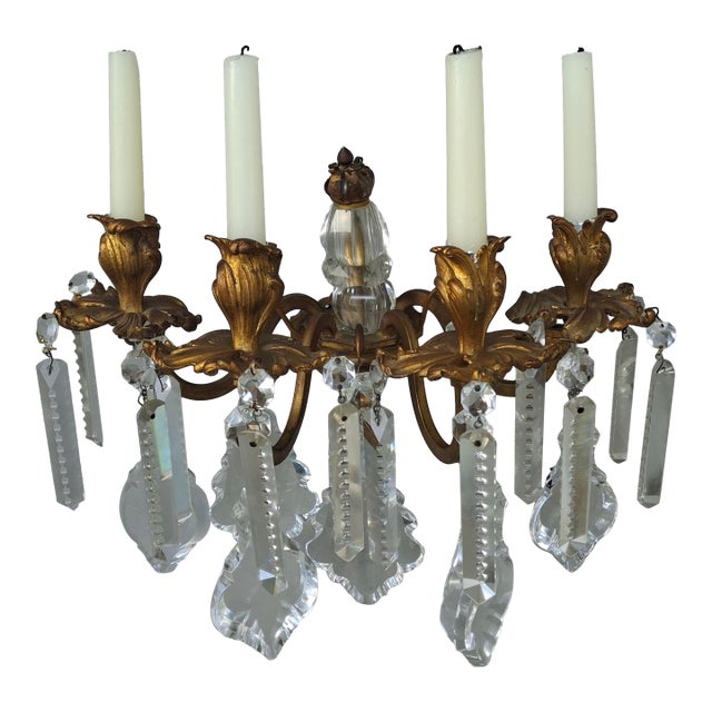 Mid 19th Century Grand Scale French Rococo Louis XV Gilt Bronze/ Heavy Cut Crystal Candle Holder Wall Sconce For Sale