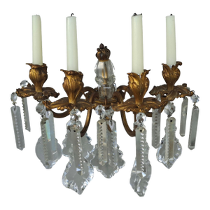 Mid 19th Century Grand Scale French Rococo Louis XV Gilt Bronze/ Heavy Cut Crystal Candle Holder Wall Sconce