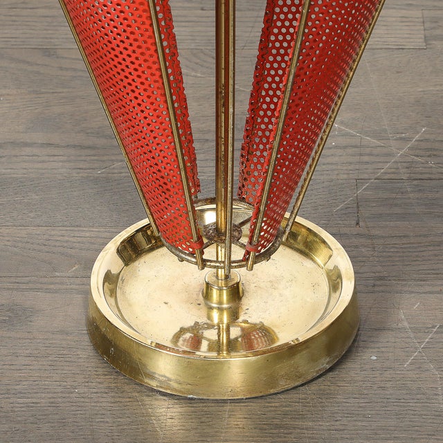 Mid-Century Modernist Sculptural Brass & Carnelian Red Enamel Umbrella Stand For Sale - Image 4 of 18