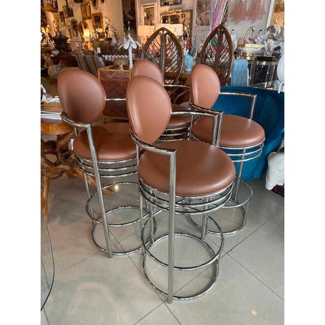 Vintage Set of 4 Dia Design Institute America Chrome Arm Barstools Stools For Sale In West Palm - Image 6 of 13