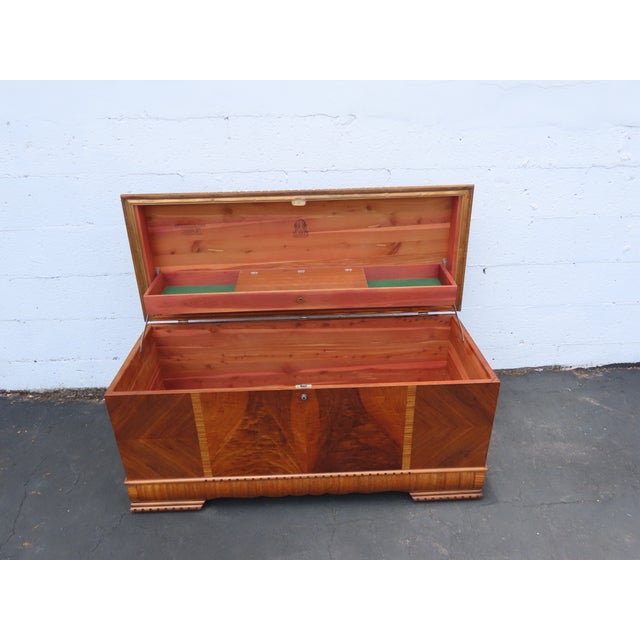 Lane Art Deco Waterfall Inlay Cedar Chest Blanket Trunk 6585 For Sale - Image 18 of 18