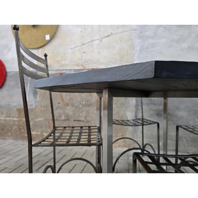 Black French Minimalist Dining Chairs and Slate Table, 1978, Set of 5 For Sale - Image 8 of 18