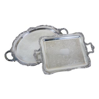 Mid 20th Century Reed & Barton Tara Hall & Wm Rogers Silverplate Handled Serving Trays Platters For Sale