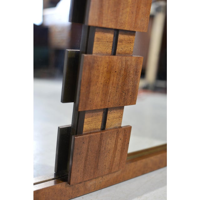 Wood Mid Century Lane Brutalist Walnut Wall Mirror For Sale - Image 7 of 10