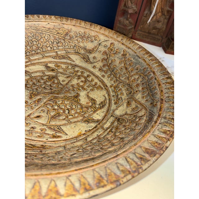 15th Century Thai Incised Brown and Cream Glaze Bowl, Fish Eating Water Lilies For Sale In Boston - Image 6 of 8