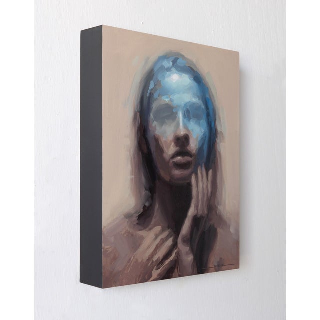 Contemporary Renewal by Josh Sorrell | Oil on Panel Portrait of a figure with a blue face and hands. For Sale - Image 3 of 5