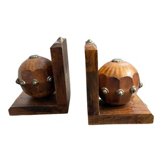 Set of Two 1930s Art Deco Wood and Iron French Bookends For Sale