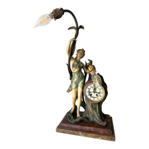 Antique Art Nouveau William L. Gilbert Lamp & Clock