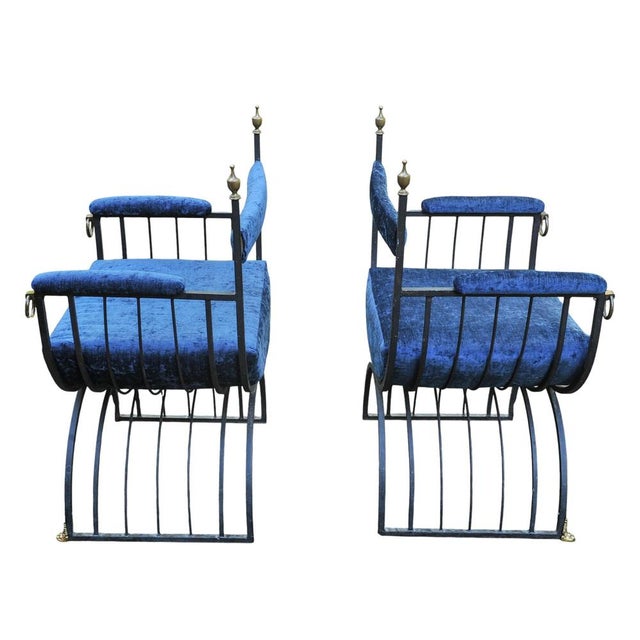 1960s Mid-Century Modern Savonarola Chairs with Blue Velvet Upholstery, 1960s, Set of 2 For Sale - Image 5 of 11