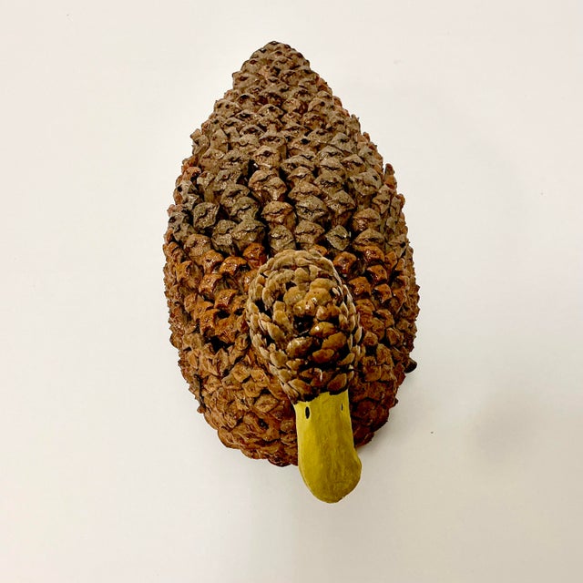 1950s Arts & Crafts Boho Chic Adirondack Pine Cone & Paper Mache’ Duck Figurine For Sale - Image 9 of 16