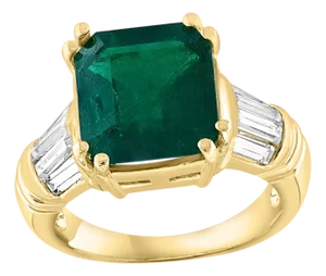 GIA Certified 3.41 Ct Octagonal Colombian Emerald & Diamond Ring 14K Yellow Gold
