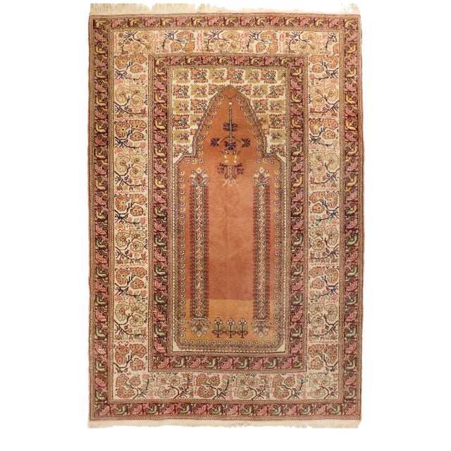 Vintage Turkish Prayer Rug- 4'x 5'6" For Sale