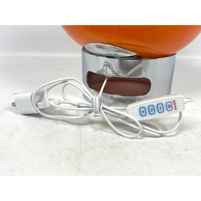 1960s Orange Ball Form Glass Lamp With Chrome Base- Attributed to Harvey Guzzini For Sale - Image 9 of 9