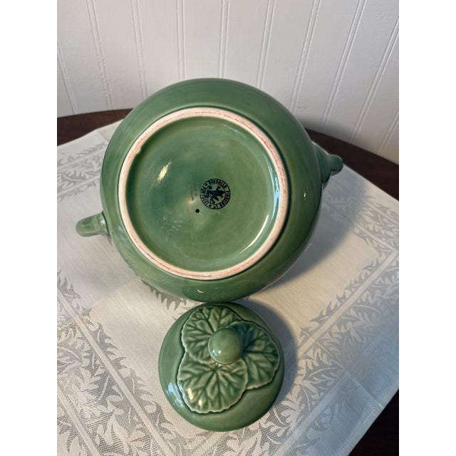 1950s Vintage Bordallo Pinheiro Majolica Greanium Green Teapot For Sale - Image 5 of 6