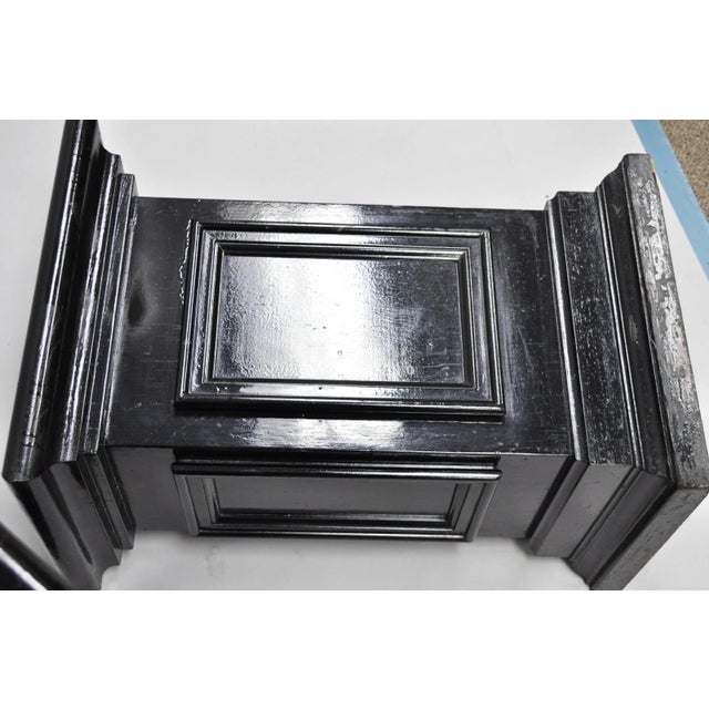 Vintage French Empire Style Black Lacquer Painted Pedestal Column End Table Pair For Sale - Image 18 of 18