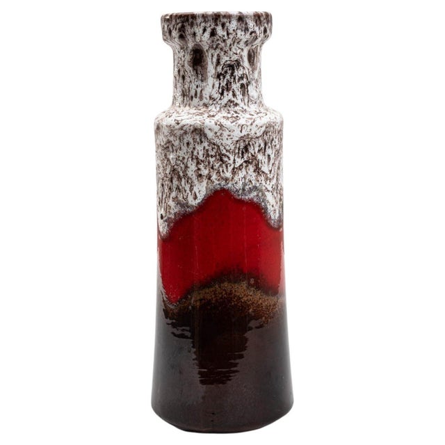 1960s German "W. Germany" Ceramic Vase Red White Brown For Sale - Image 15 of 18