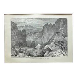 Antique 1874 Wood Engraving, "Pike's Peak, from Garden of the Gods" in 11x14 Mat
