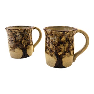 Vintage Studio Pottery Tree Mugs - Set of 2 For Sale